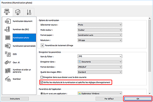 figure : boîte de dialogue Paramètres